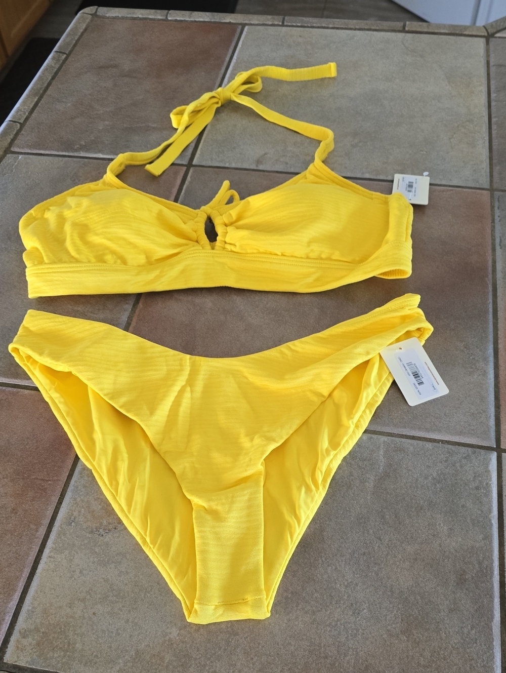 Bare Necessities Dandelion Yellow Ribbed Bikini Set Sz Lg Nwt